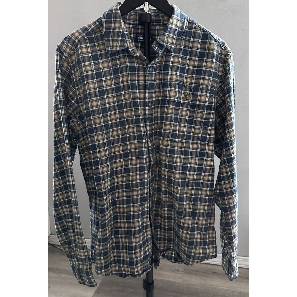Patagonia Men's M Blue Brown Plaid Organic Cotton LS Button-Up Shirt
